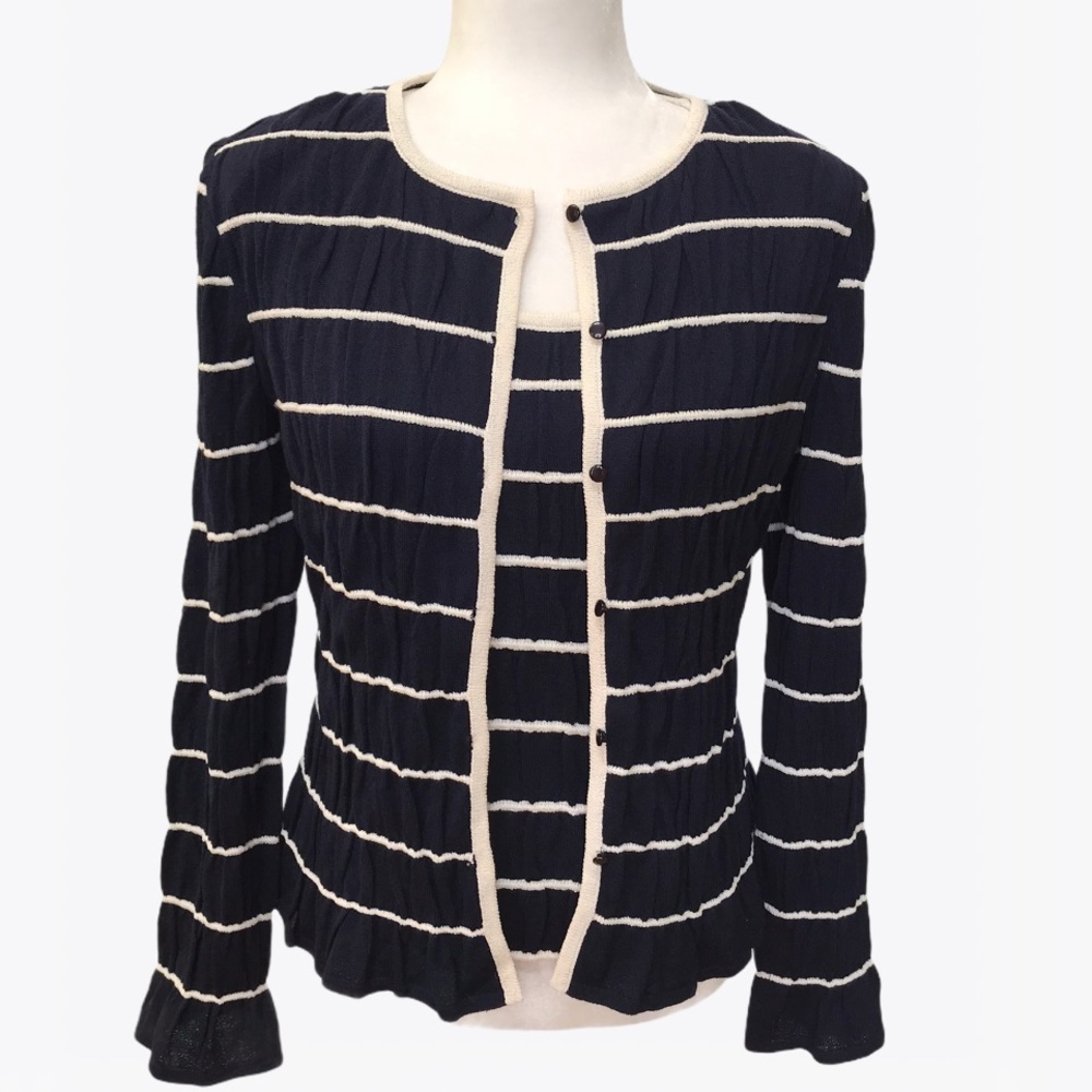 St. John 56% Wool Striped Cardigan and Top Set - S - Picture 17 of 17